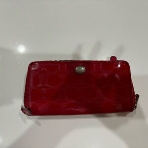 Coach red patent accordion wallet